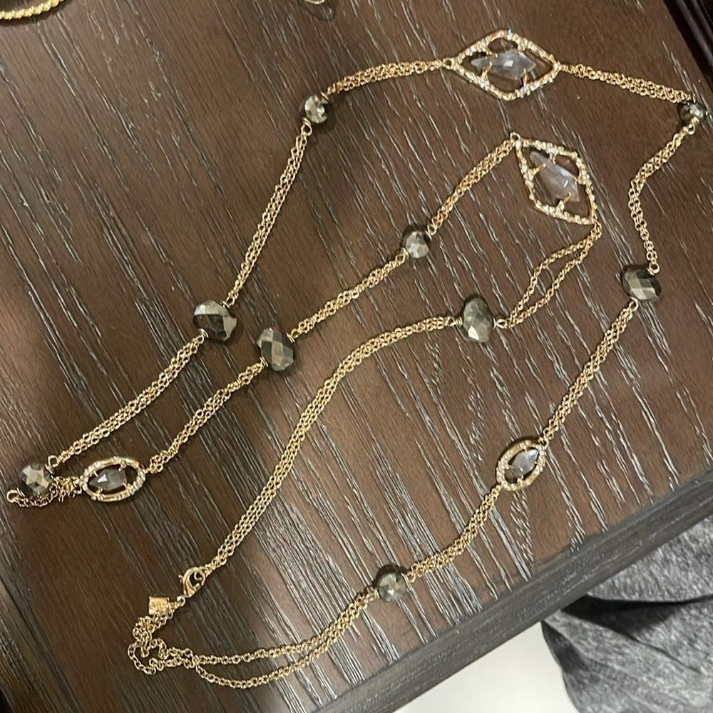 Alexis Bittar Gold Crystal, Pyrite Doublet Station Necklace 43”brand new